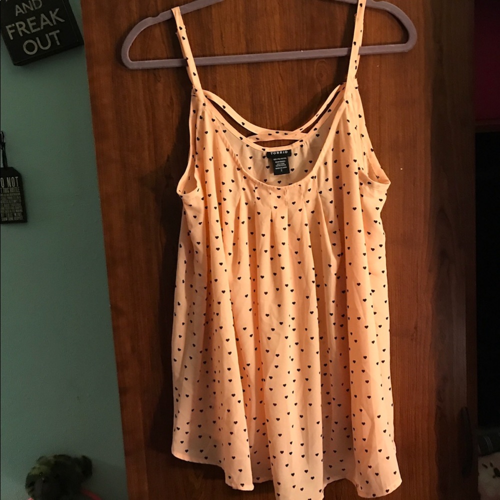 Peachy/pink and black heart tank.